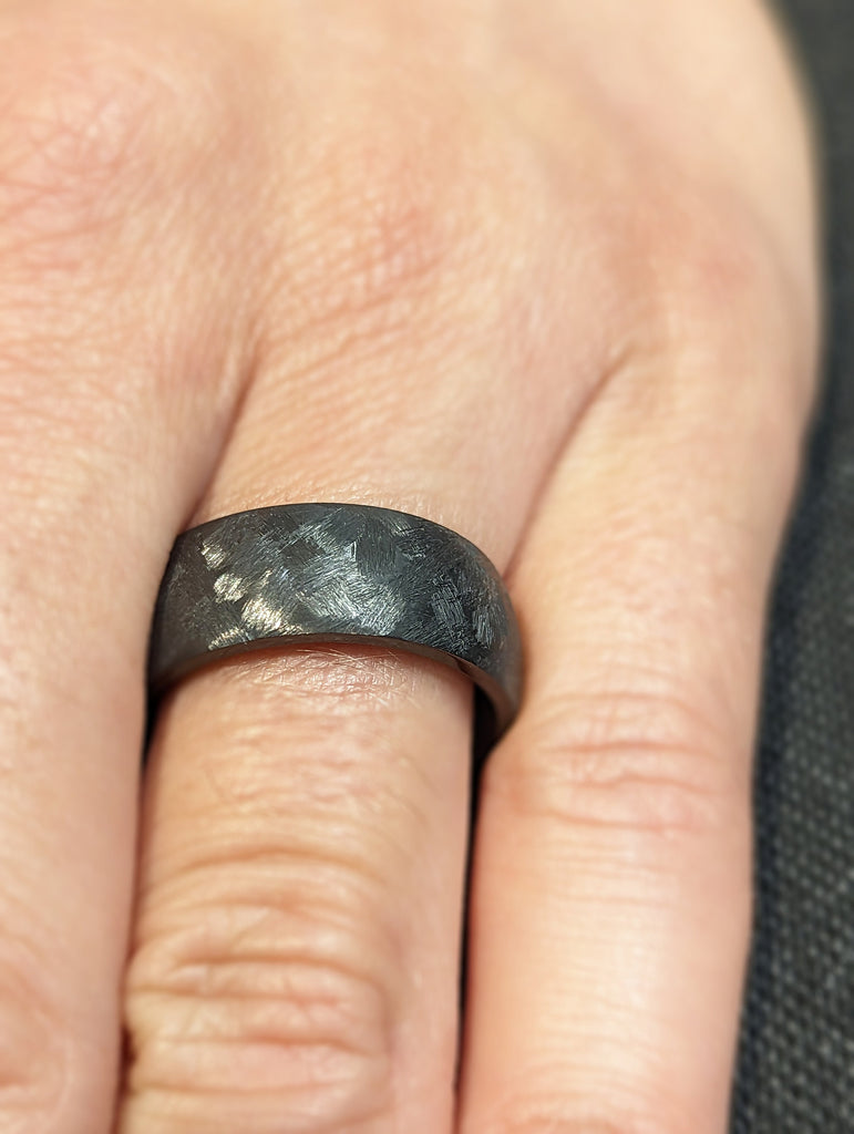 Distressed Black Zirconium Handcrafted Wedding Band, 8mm Mens Black Wedding Ring, Mens Wedding Bands, Unique Wedding Band, Boho Wedding Band