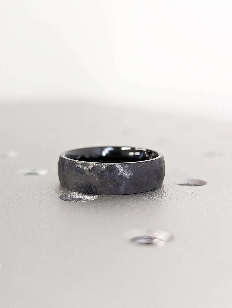 Distressed Black Zirconium Handcrafted Wedding Band, 6mm Mens Black Wedding Ring, Mens Wedding Bands, Unique Wedding Band, Boho Wedding Band