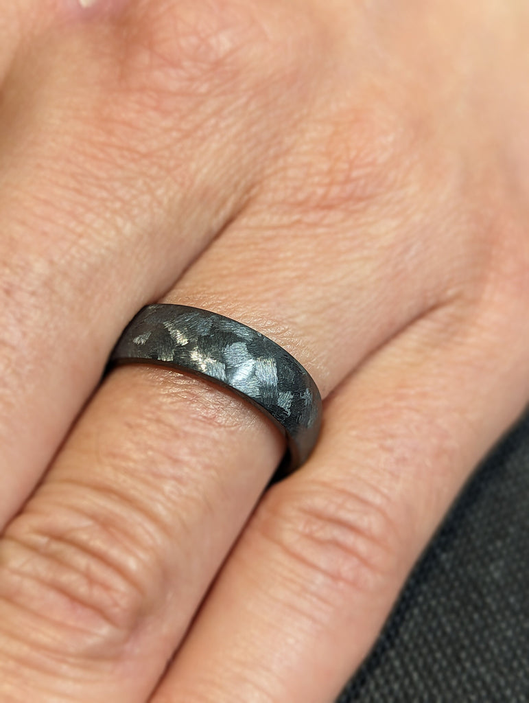 Distressed Black Zirconium Handcrafted Wedding Band, 6mm Mens Black Wedding Ring, Mens Wedding Bands, Unique Wedding Band, Boho Wedding Band