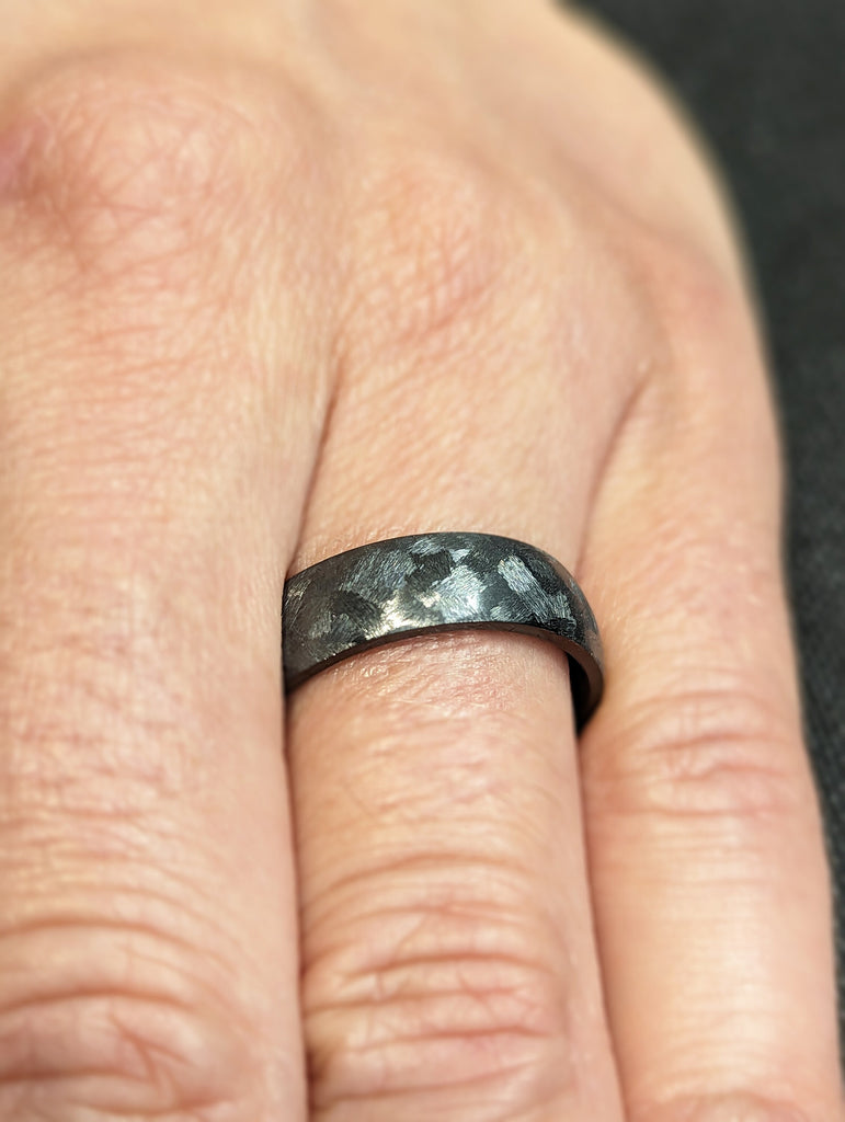 Distressed Black Zirconium Handcrafted Wedding Band, 6mm Mens Black Wedding Ring, Mens Wedding Bands, Unique Wedding Band, Boho Wedding Band