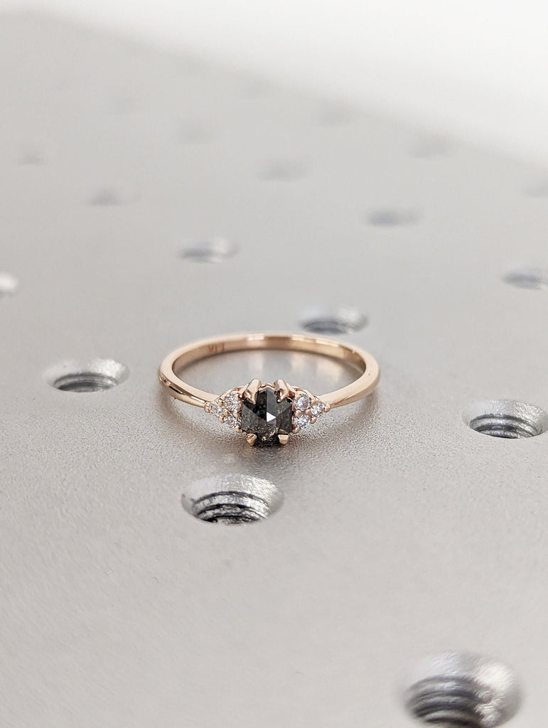 Vintage salt and pepper diamond engagement ring rose gold engagement ring diamond cluster ring wedding Bridal Anniversary Hexagon Cut