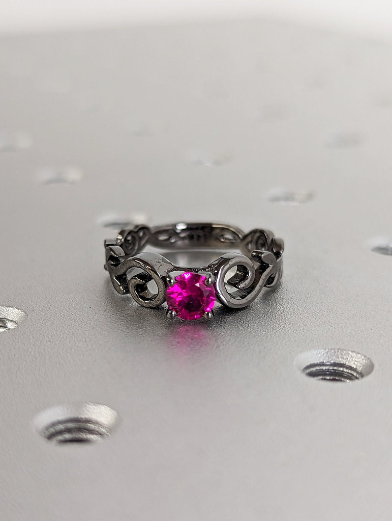 Vintage Ruby engagement ring leaf flower ring alternative ring solid white gold ring art deco promise ring prong set unique anniversary ring