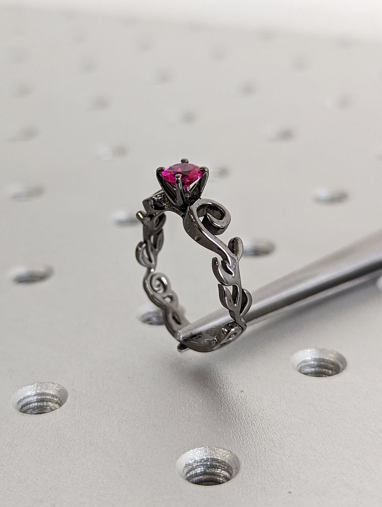 Vintage Ruby engagement ring leaf flower ring alternative ring solid white gold ring art deco promise ring prong set unique anniversary ring