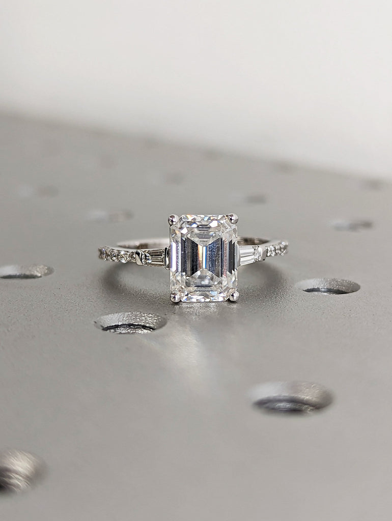 Emerald Cut Engagement Ring, Emerald Cut Ring, Baguette Engagement Ring, 2.5 Ct Solid 14k White Gold Moissanite Engagement Ring Promise Ring