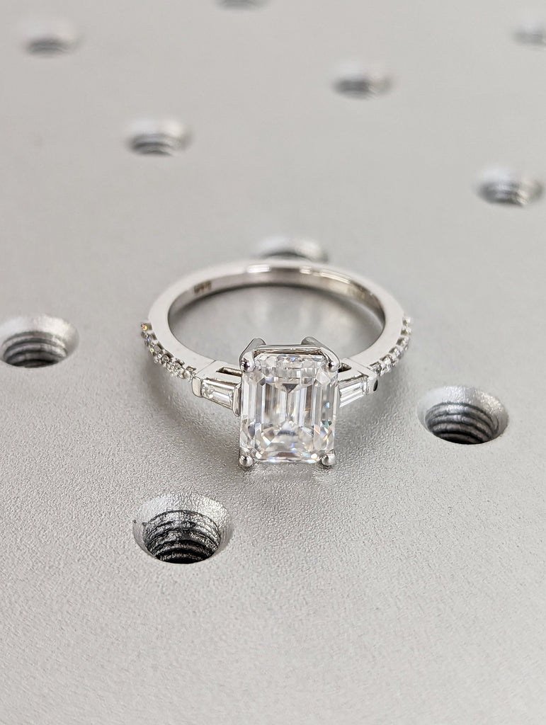 Emerald Cut Engagement Ring, Emerald Cut Ring, Baguette Engagement Ring, 2.5 Ct Solid 14k White Gold Moissanite Engagement Ring Promise Ring
