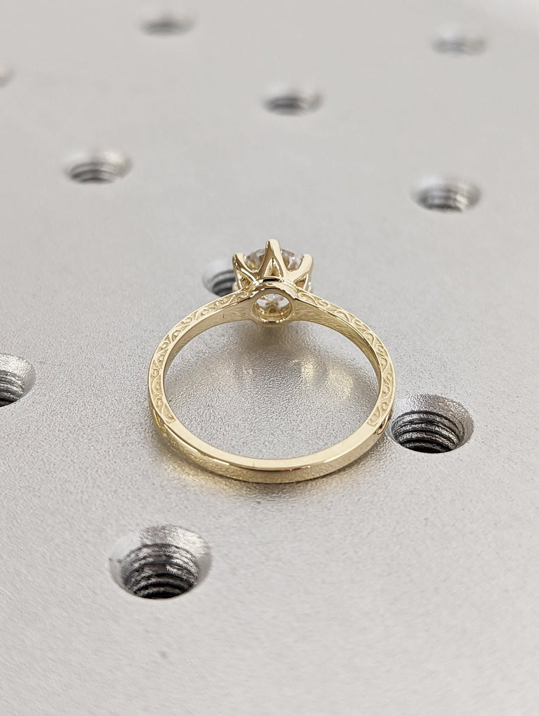 Colorless Moissanite 14k Rose /White /Yellow Gold Engagement Ring Art Deco 1920's Inspired Thin Petite Band 18k Unique Promise Ring for Her