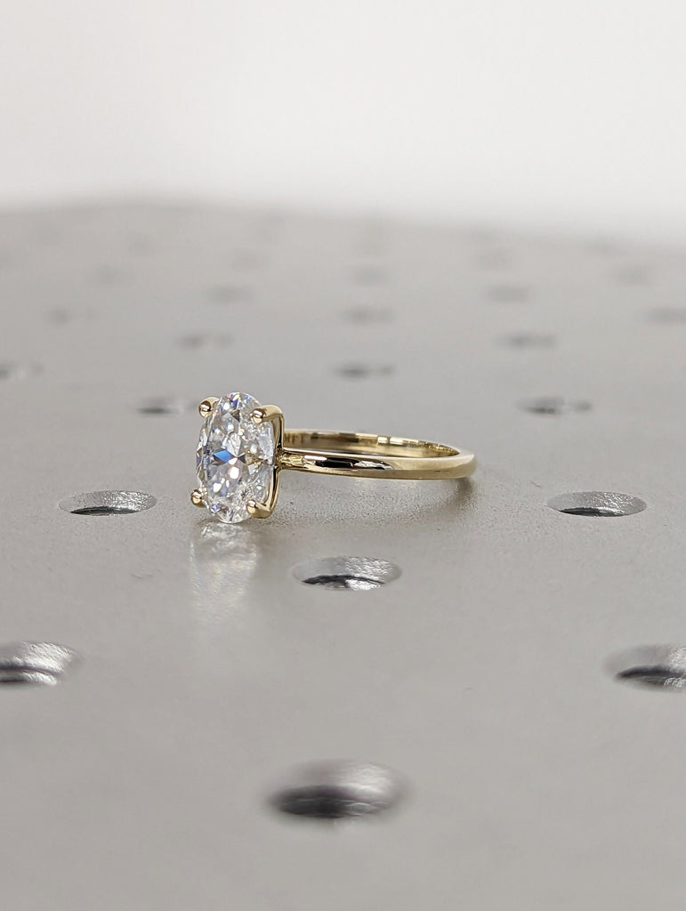 1.5cts Moissanite Oval Engagement Ring, Oval Moissanite and Solitaire Wedding Ring, Yellow Gold Moissanite Ring, Simple Promise Ring, Unique