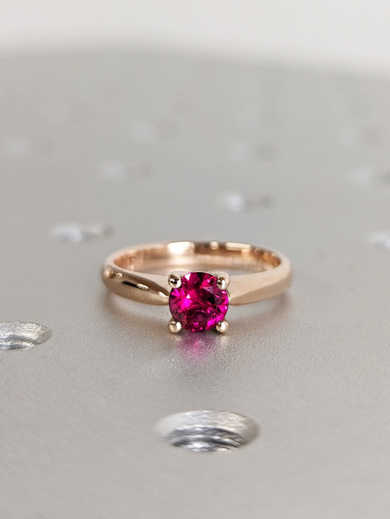 Round Cut Ruby Ring 14K Rose Gold Gemstone Engagement Ring For Women Simple Promise Ring July Birthstone Anniversary Gift For Her Solitaire