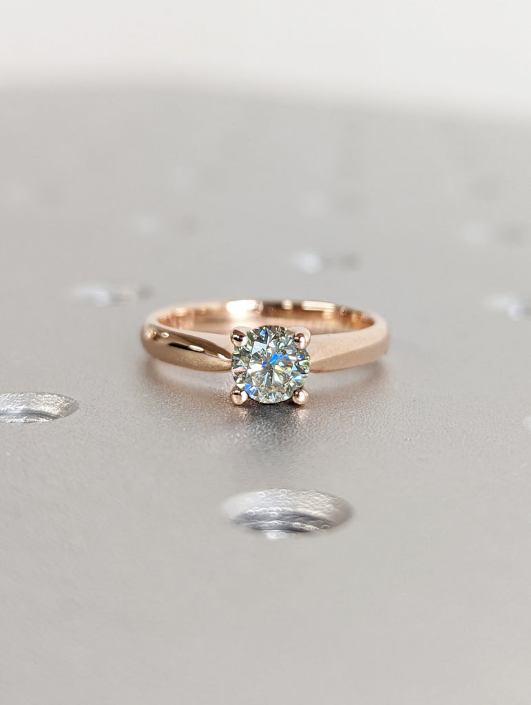 14K Solid Gold Ring/ 0.5CT Round Moissanite Wedding Ring/ Moissanite Engagement Ring/ Anniversary Ring/ Simple Promise Ring/ Rose Gold Ring