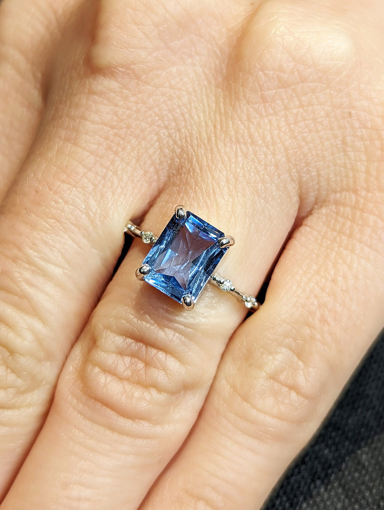 Unique Aquamarine Ring, Elegant Engagement Ring, Blue Promise Ring, 14k Gold, Radiant Cut Aquamarine Ring, Anniversary Birthday Gift For Her