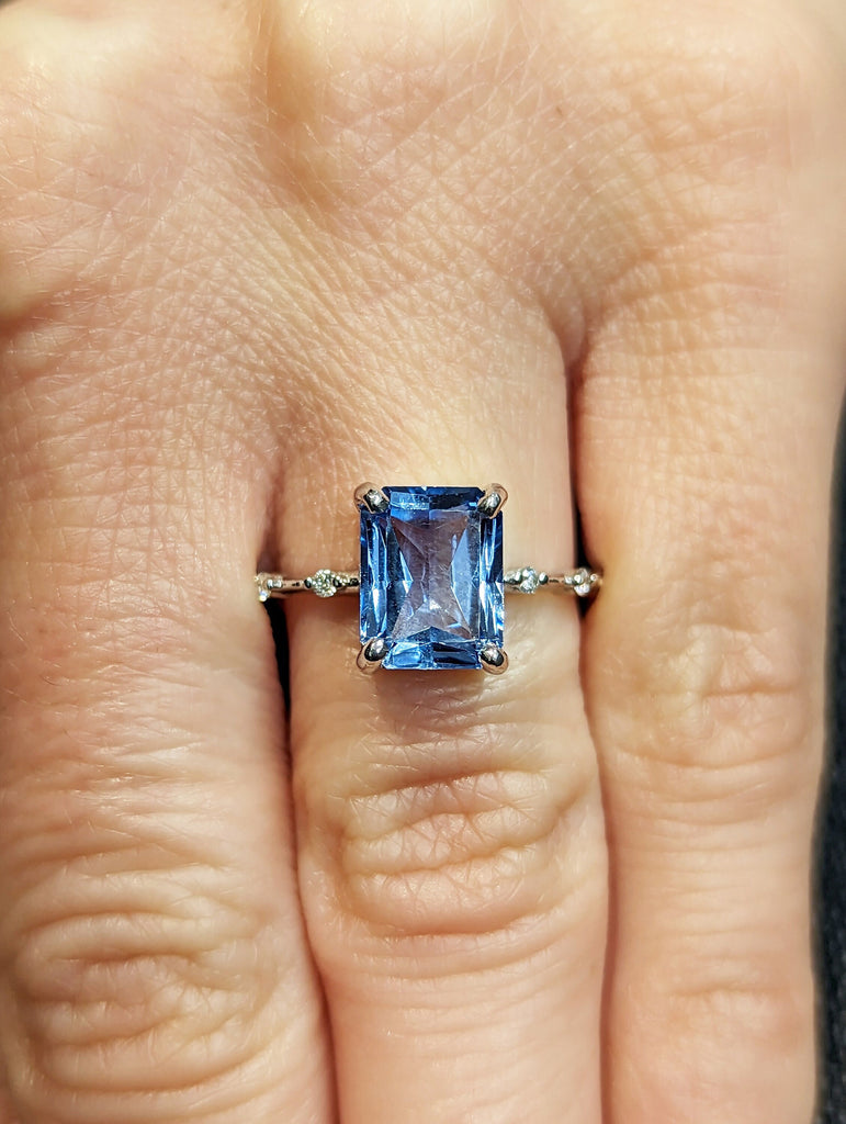 Unique Aquamarine Ring, Elegant Engagement Ring, Blue Promise Ring, 14k Gold, Radiant Cut Aquamarine Ring, Anniversary Birthday Gift For Her