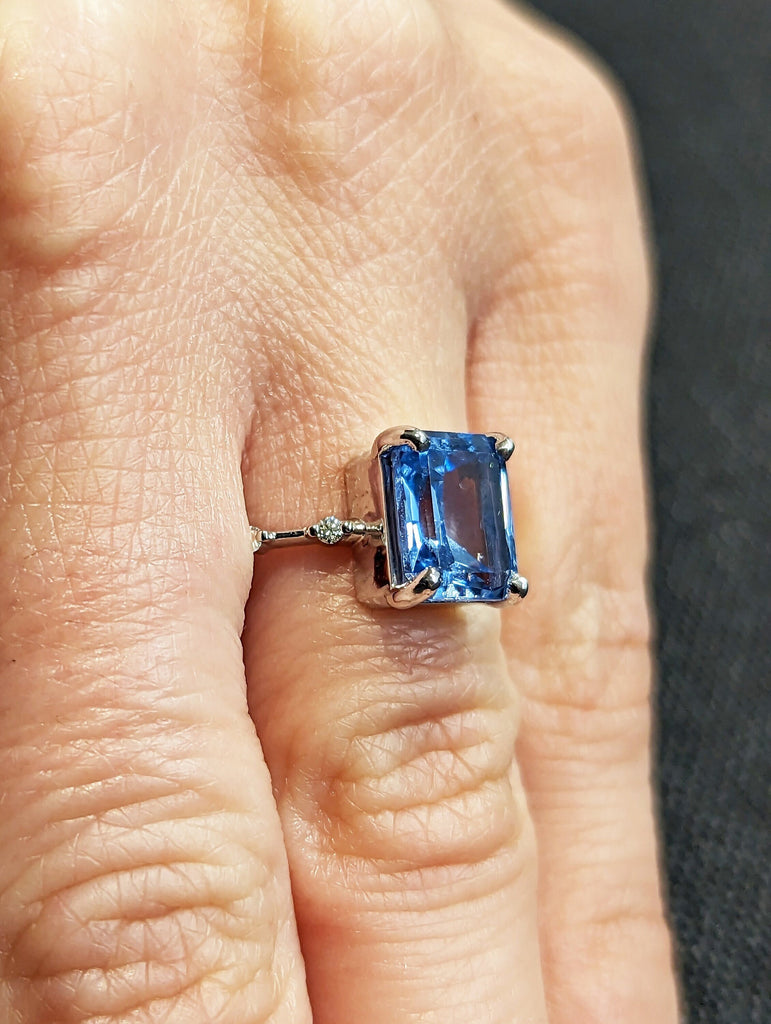 Unique Aquamarine Ring, Elegant Engagement Ring, Blue Promise Ring, 14k Gold, Radiant Cut Aquamarine Ring, Anniversary Birthday Gift For Her