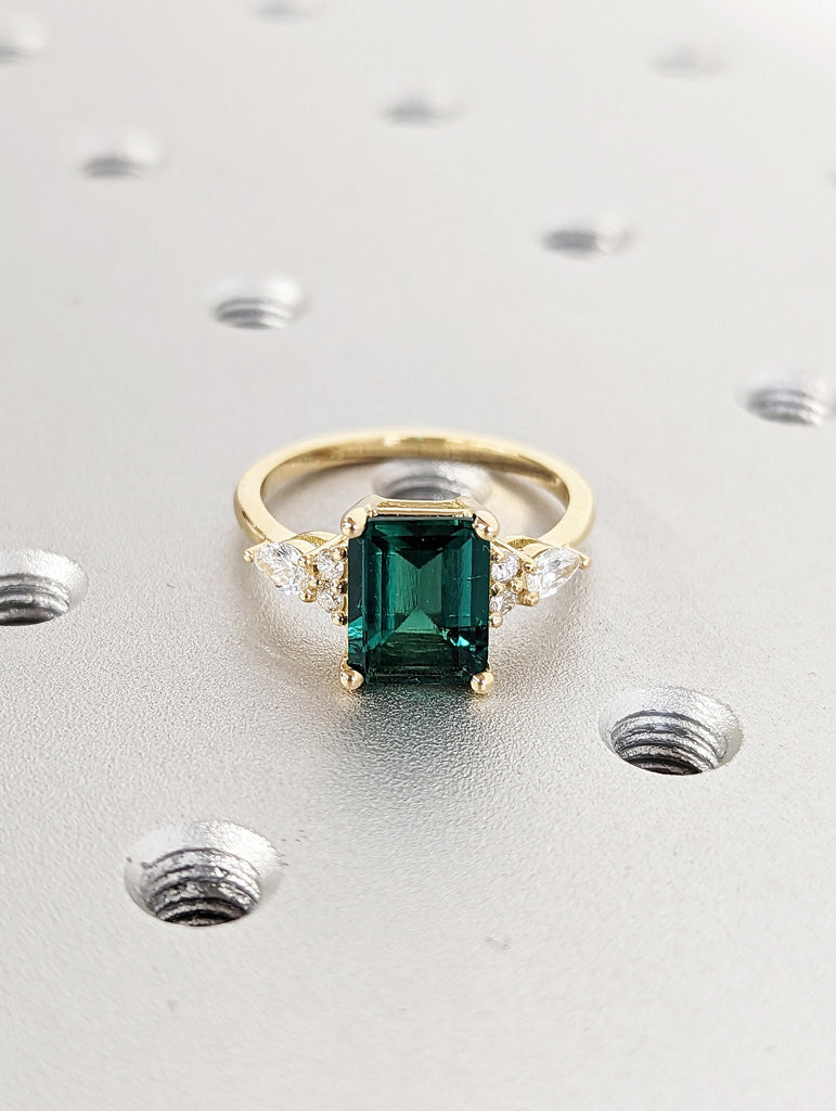 Emerald ring vintage emerald engagement ring 18k yellow gold ring gift unique antique wedding promise anniversary ring for her Birthstone