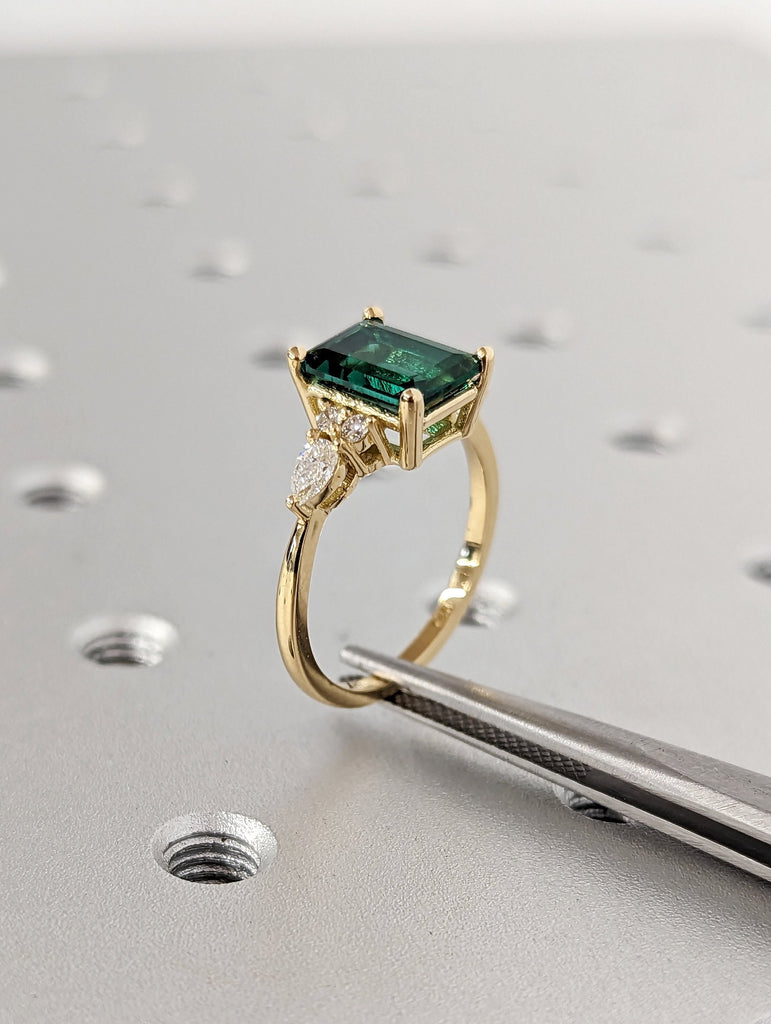 Emerald ring vintage emerald engagement ring 18k yellow gold ring gift unique antique wedding promise anniversary ring for her Birthstone