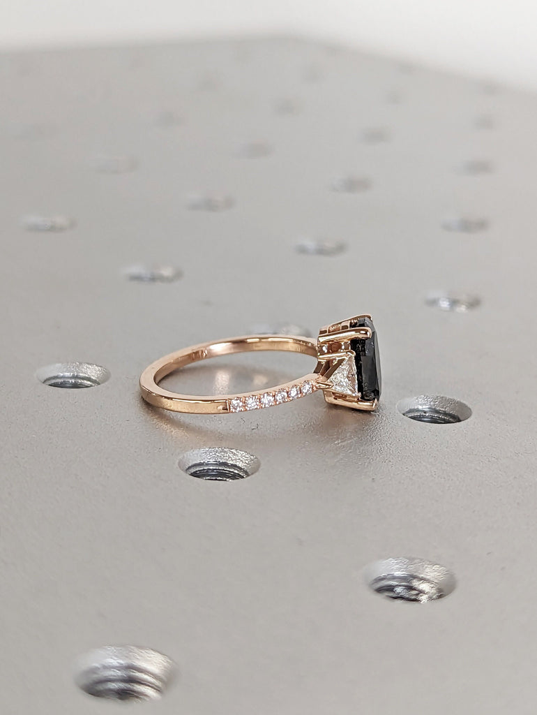 Raw Diamond Oval Triangle Diamond, Salt and Pepper, Unique Engagement Ring, Rose Cut Geometric Diamond Ring, 14k Gold, Custom Handmade