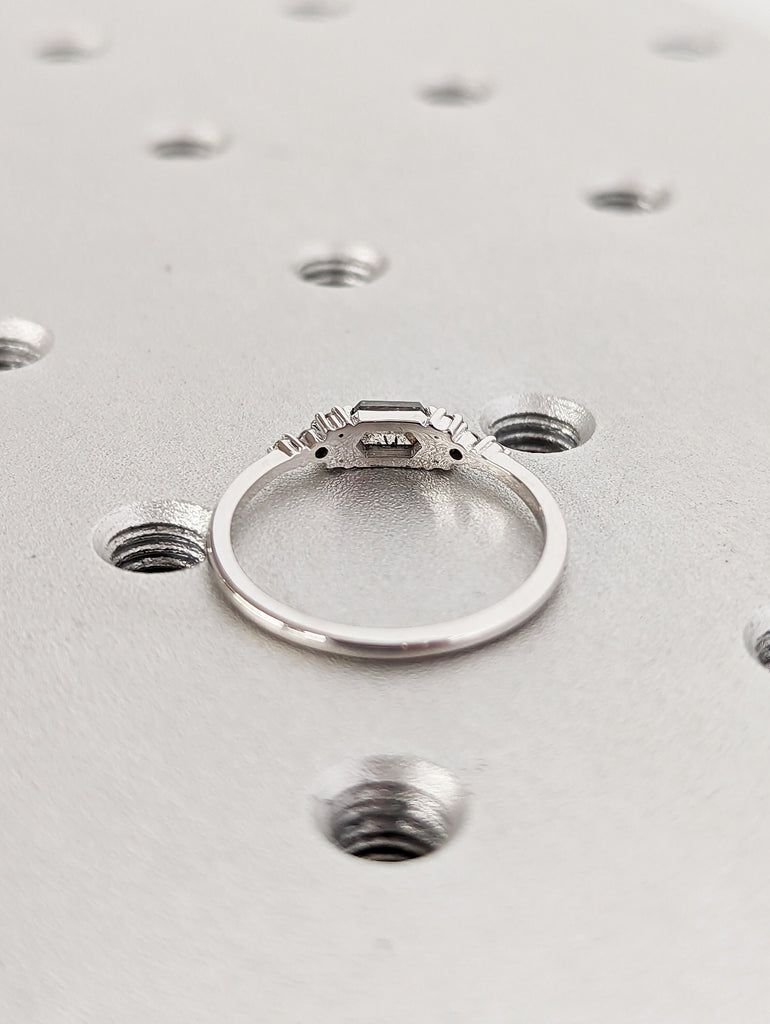 Hexagon Salt and Pepper Diamond Wedding Ring, Unique Diamond Wedding Band, Wedding Engagement Ring, Minimalist Diamond Ring, Cluster Diamond