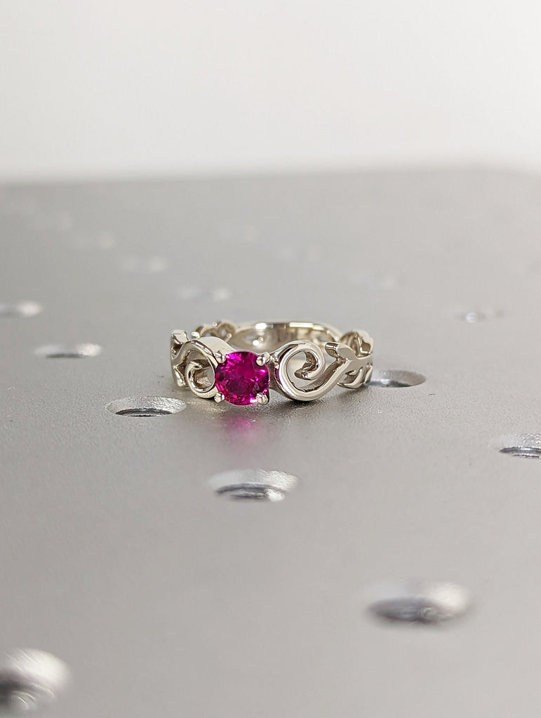 Vintage Ruby engagement ring leaf flower ring alternative ring solid white gold ring art deco promise ring prong set unique anniversary ring