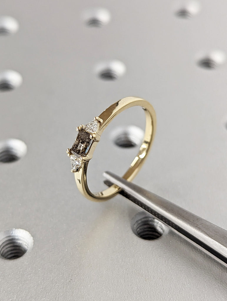 Baguette Salt and Pepper Diamond Ring, Half Eternity Baguette Diamond Wedding Band, Stacking Ring, galaxy diamond baguette ring, minimalist