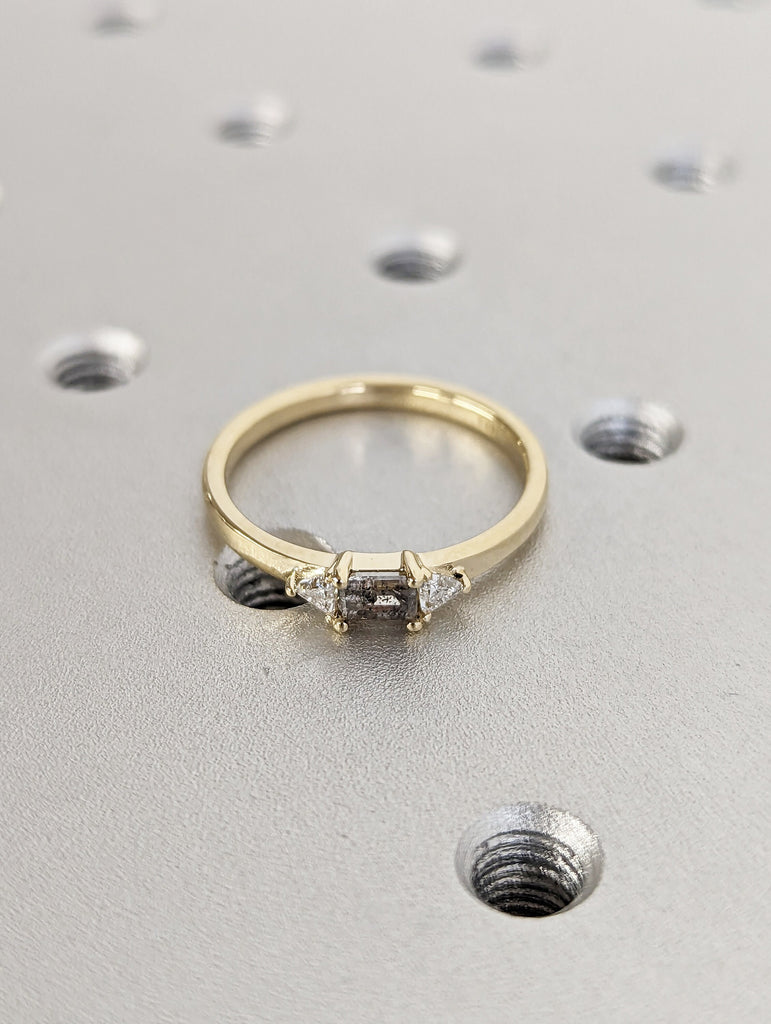 Baguette Salt and Pepper Diamond Ring, Half Eternity Baguette Diamond Wedding Band, Stacking Ring, galaxy diamond baguette ring, minimalist