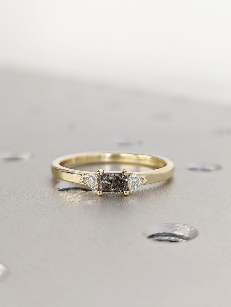 Baguette Salt and Pepper Diamond Ring, Half Eternity Baguette Diamond Wedding Band, Stacking Ring, galaxy diamond baguette ring, minimalist