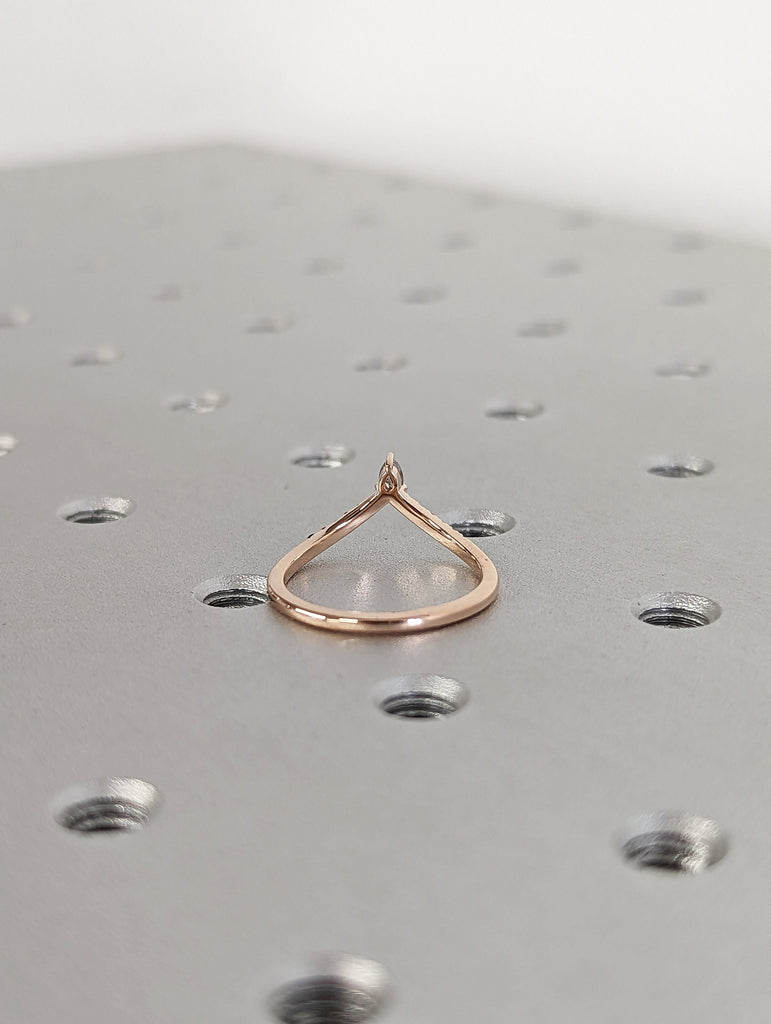 Curved wedding band rose gold pear shaped diamond band Women Chevron Matching Stacking ring Unique band Promise Anniversary band