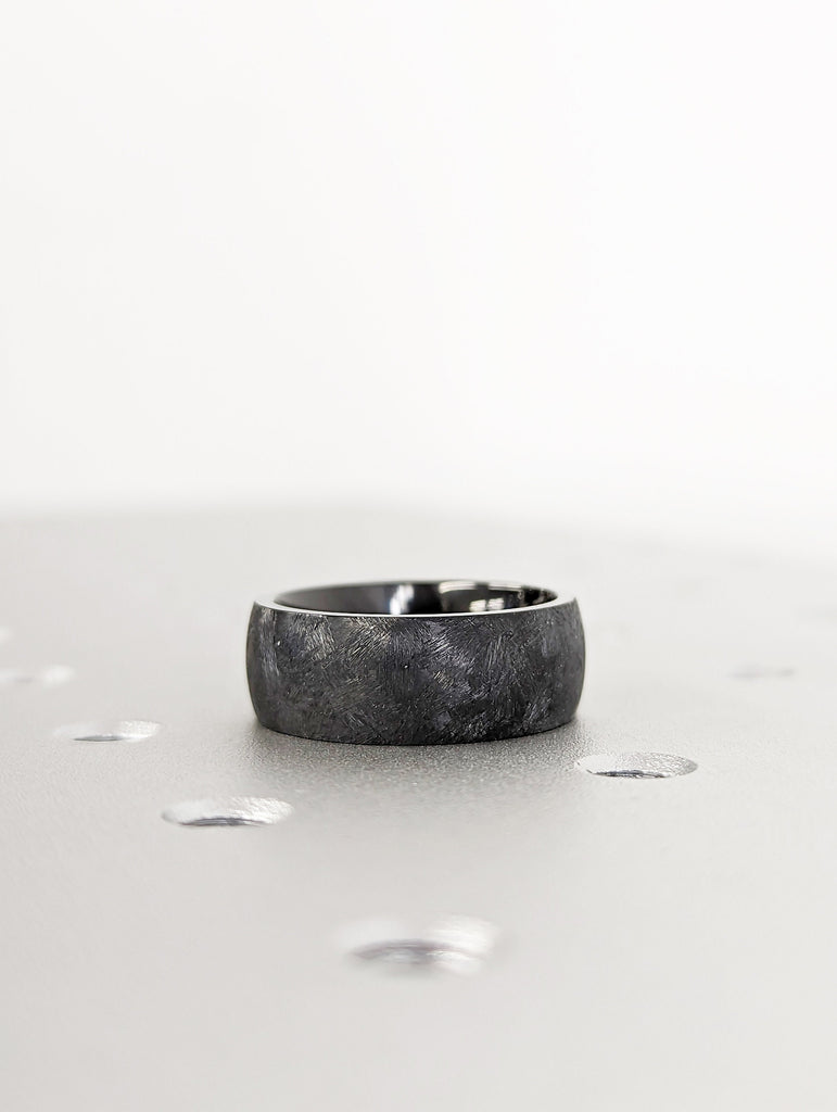 Distressed Black Zirconium Handcrafted Wedding Band, 8mm Mens Black Wedding Ring, Mens Wedding Bands, Unique Wedding Band, Boho Wedding Band