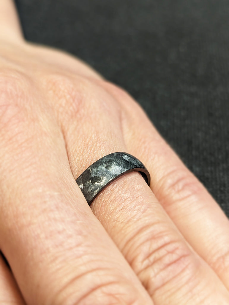 Distressed Black Zirconium Handcrafted Wedding Band, 6mm Mens Black Wedding Ring, Mens Wedding Bands, Unique Wedding Band, Boho Wedding Band