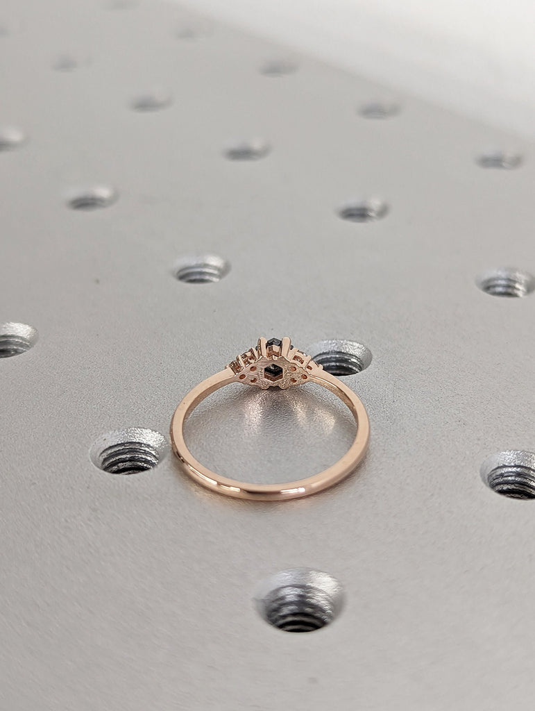 Vintage salt and pepper diamond engagement ring rose gold engagement ring diamond cluster ring wedding Bridal Anniversary Hexagon Cut