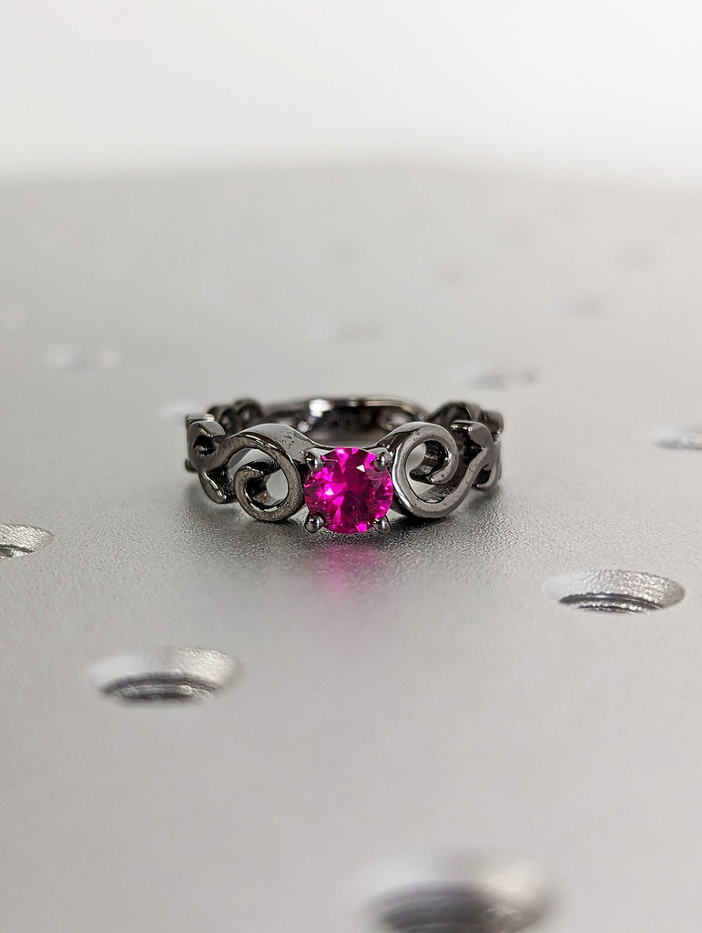 Vintage Ruby engagement ring leaf flower ring alternative ring solid white gold ring art deco promise ring prong set unique anniversary ring