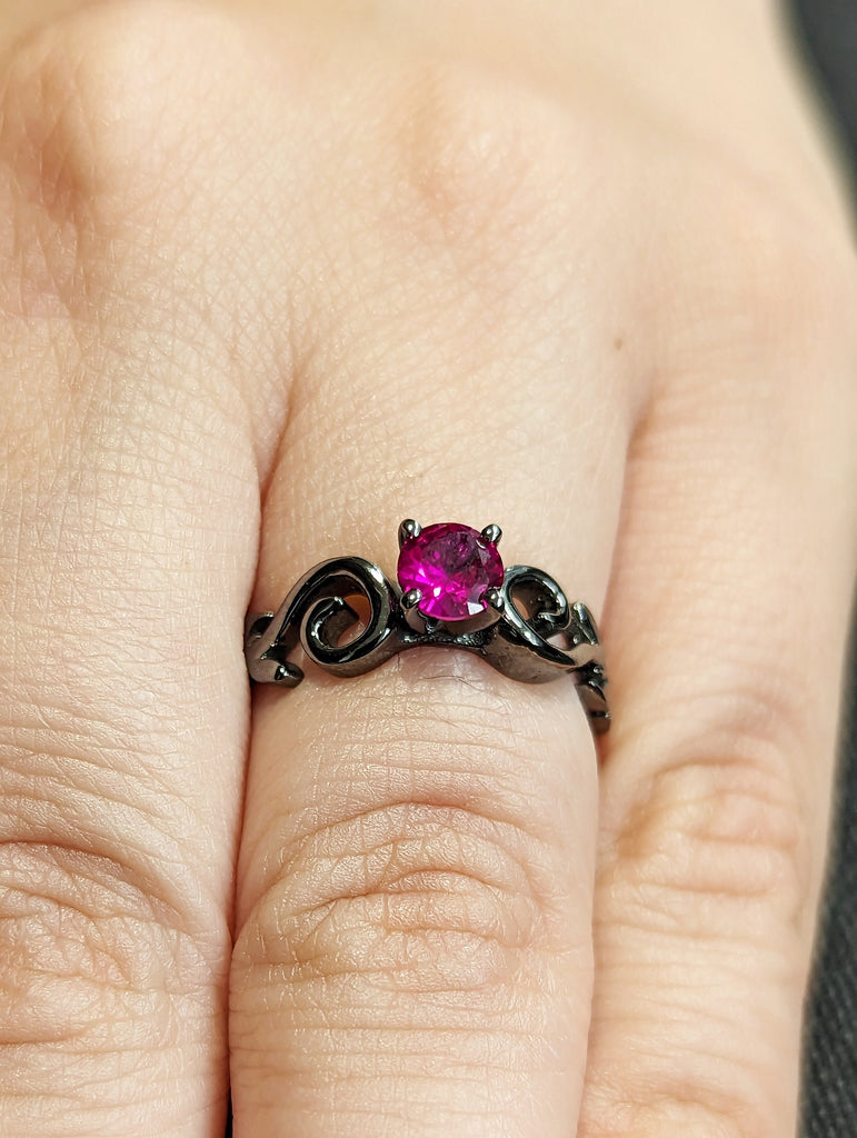 Vintage Ruby engagement ring leaf flower ring alternative ring solid white gold ring art deco promise ring prong set unique anniversary ring