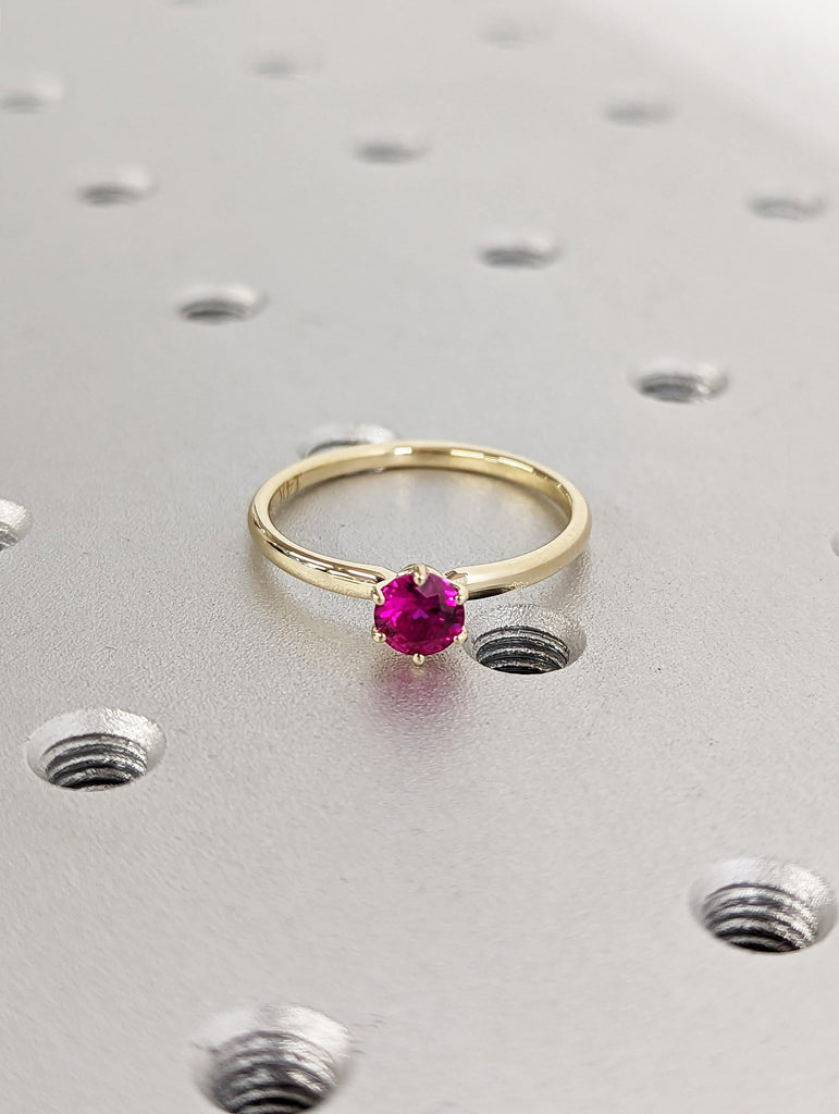 Round Ruby Ring 14K Solid Yellow Gold Gemstone Engagement Ring For Women Dainty Promise Ring July Birthstone Anniversary Gift For Her Unique