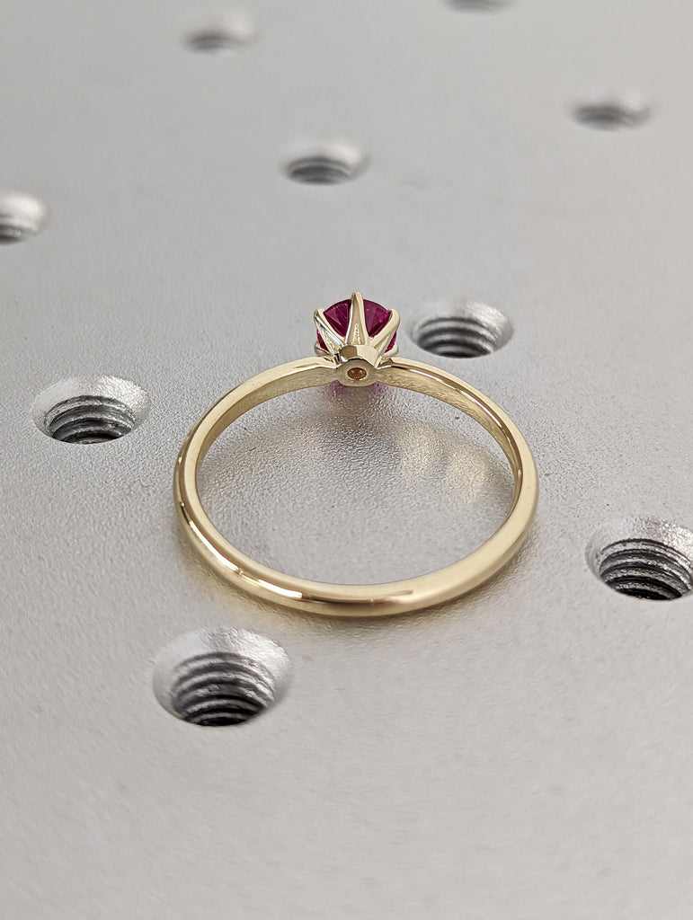 Round Ruby Ring 14K Solid Yellow Gold Gemstone Engagement Ring For Women Dainty Promise Ring July Birthstone Anniversary Gift For Her Unique