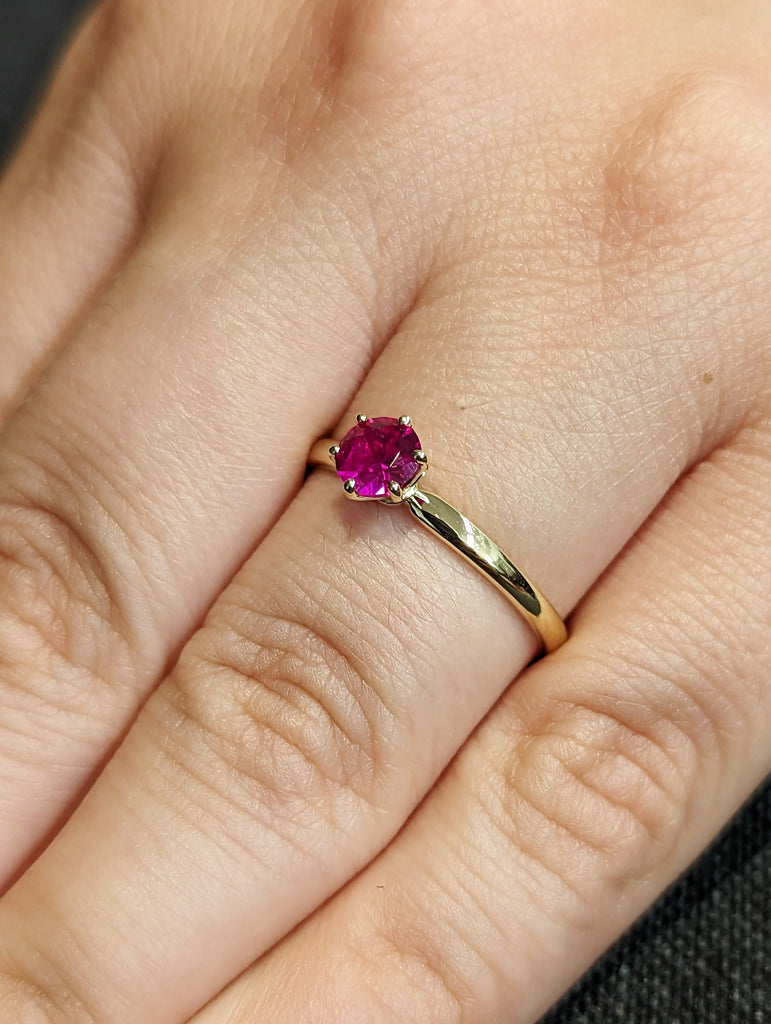 Round Ruby Ring 14K Solid Yellow Gold Gemstone Engagement Ring For Women Dainty Promise Ring July Birthstone Anniversary Gift For Her Unique