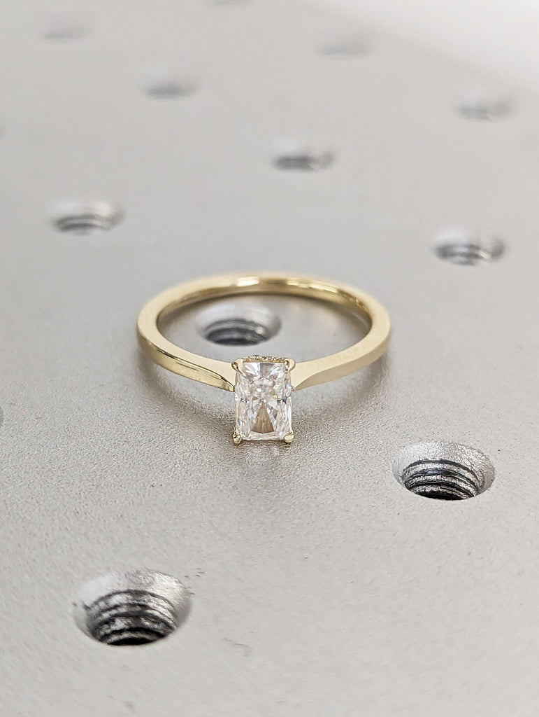 Diamond Hidden Halo Radiant Cut Solitaire Engagement Ring, Radiant Cut Engagement Ring, Radiant Cut Ring, 0.5 Ct Solid 14k Engagement Ring