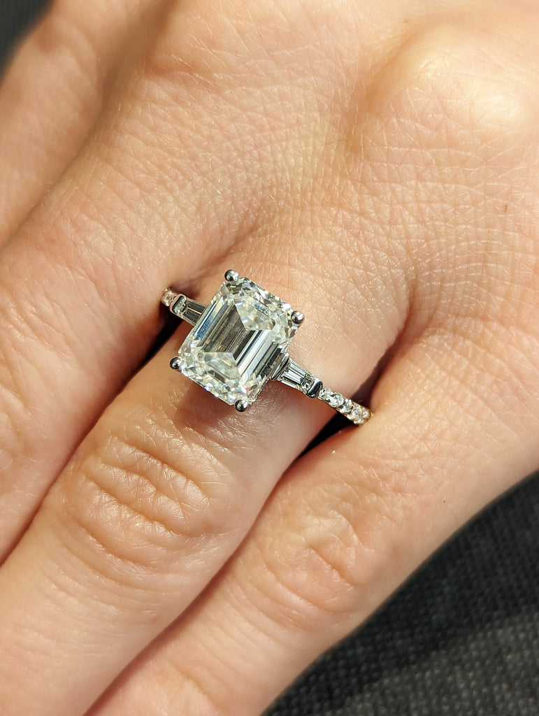 Emerald Cut Engagement Ring, Emerald Cut Ring, Baguette Engagement Ring, 2.5 Ct Solid 14k White Gold Moissanite Engagement Ring Promise Ring