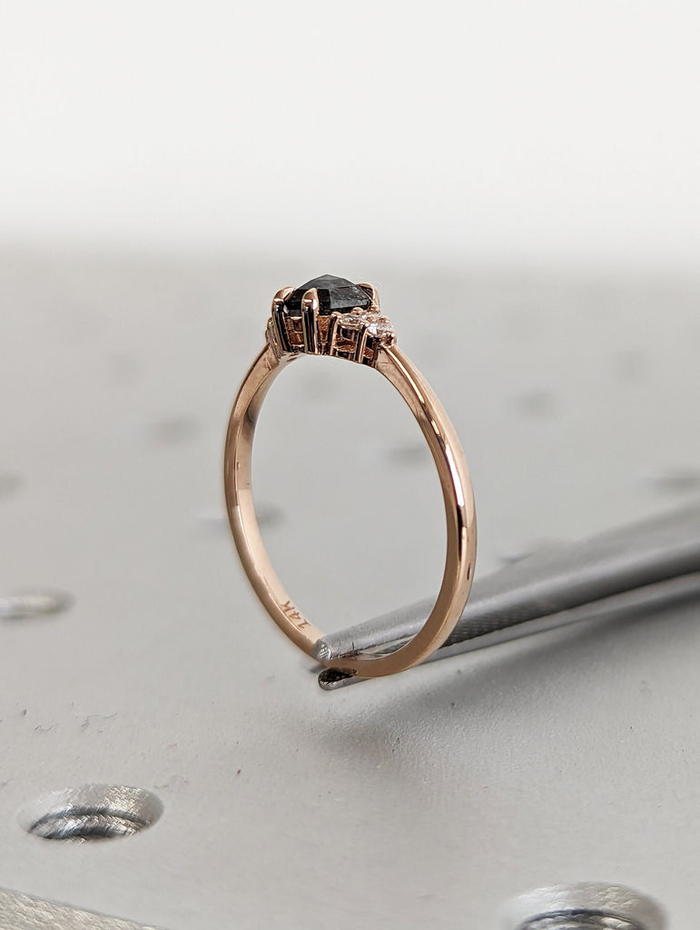 Vintage salt and pepper diamond engagement ring rose gold engagement ring diamond cluster ring wedding Bridal Anniversary Hexagon Cut