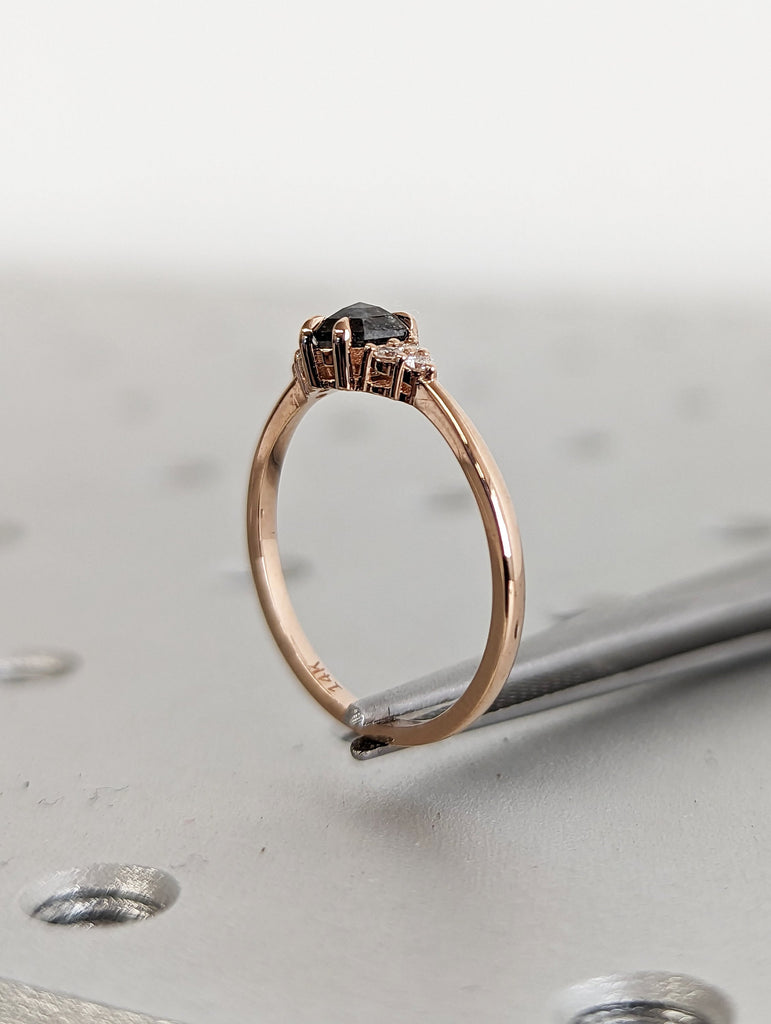 Vintage salt and pepper diamond engagement ring rose gold engagement ring diamond cluster ring wedding Bridal Anniversary Hexagon Cut