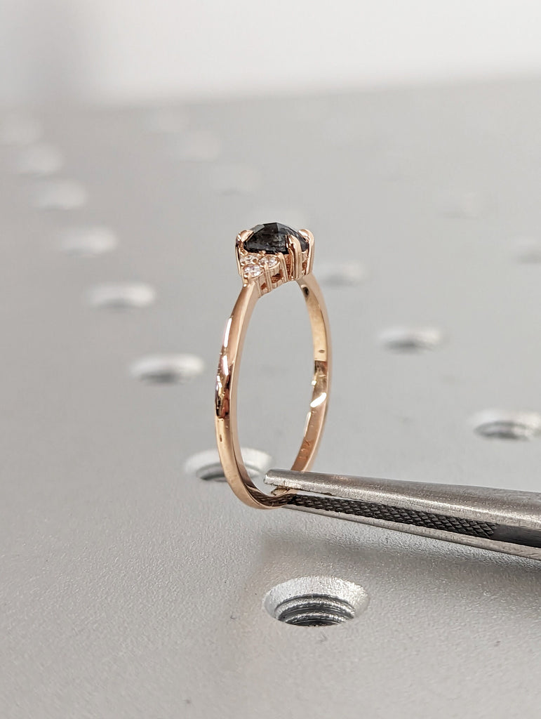 Vintage salt and pepper diamond engagement ring rose gold engagement ring diamond cluster ring wedding Bridal Anniversary Hexagon Cut