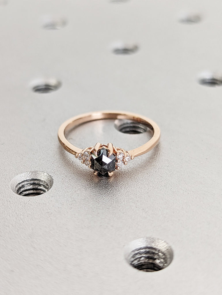 Vintage salt and pepper diamond engagement ring rose gold engagement ring diamond cluster ring wedding Bridal Anniversary Hexagon Cut