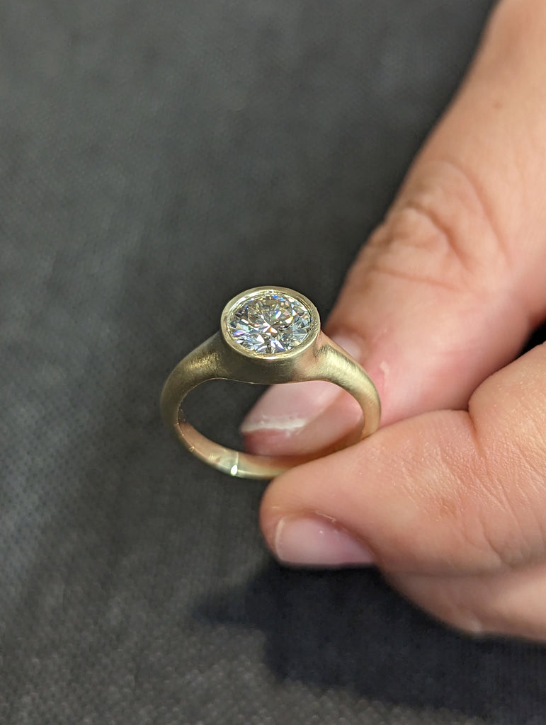 Round Moissanite Bezel Set Ring | 1 CT Round Colorless Moissanite Engagement Ring | Wedding Ring | Diamond Simulant Engagement Ring