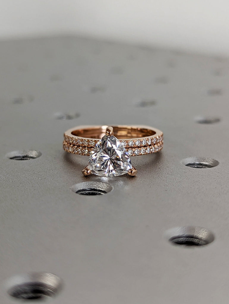Trillion Moissanite engagement ring set vintage unique rose gold engagement ring women wedding ring Bridal Promise ring European Shank Ring