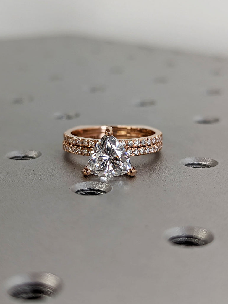 Trillion Moissanite engagement ring set vintage unique rose gold engagement ring women wedding ring Bridal Promise ring European Shank Ring