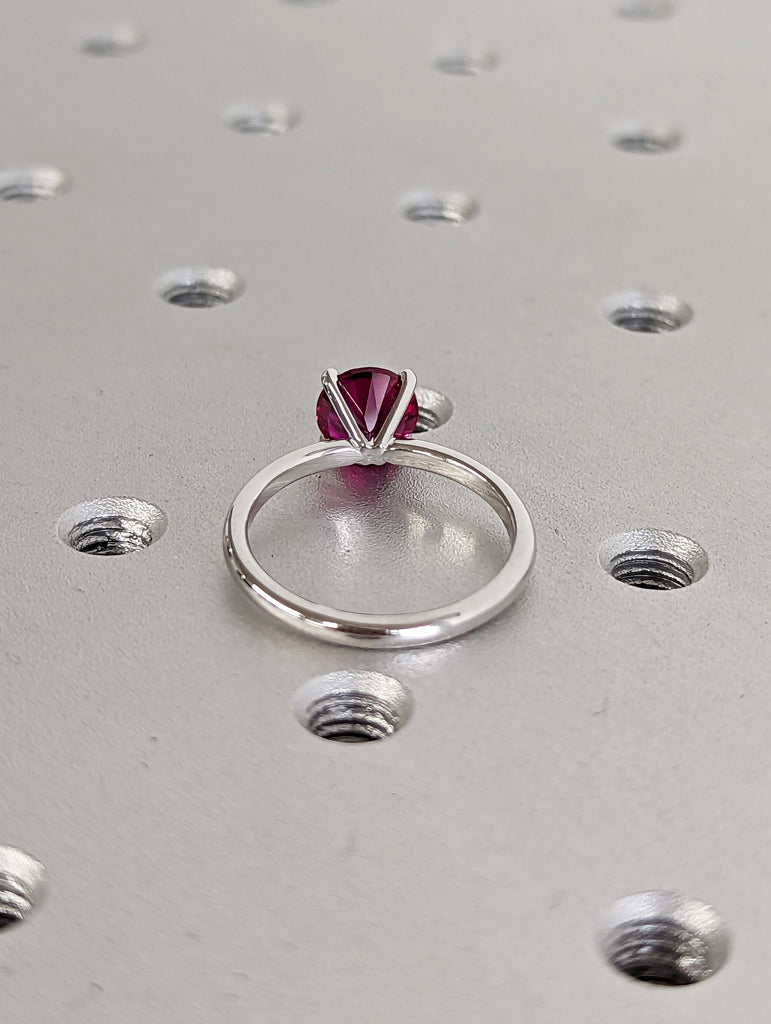 Minimalist Birthstone Ring • Gemstone Ring in 14K White Gold • Dainty Birthstone Ring • Stacking Ring • Ring for Mom • 6.5mm Ruby •Solitaire