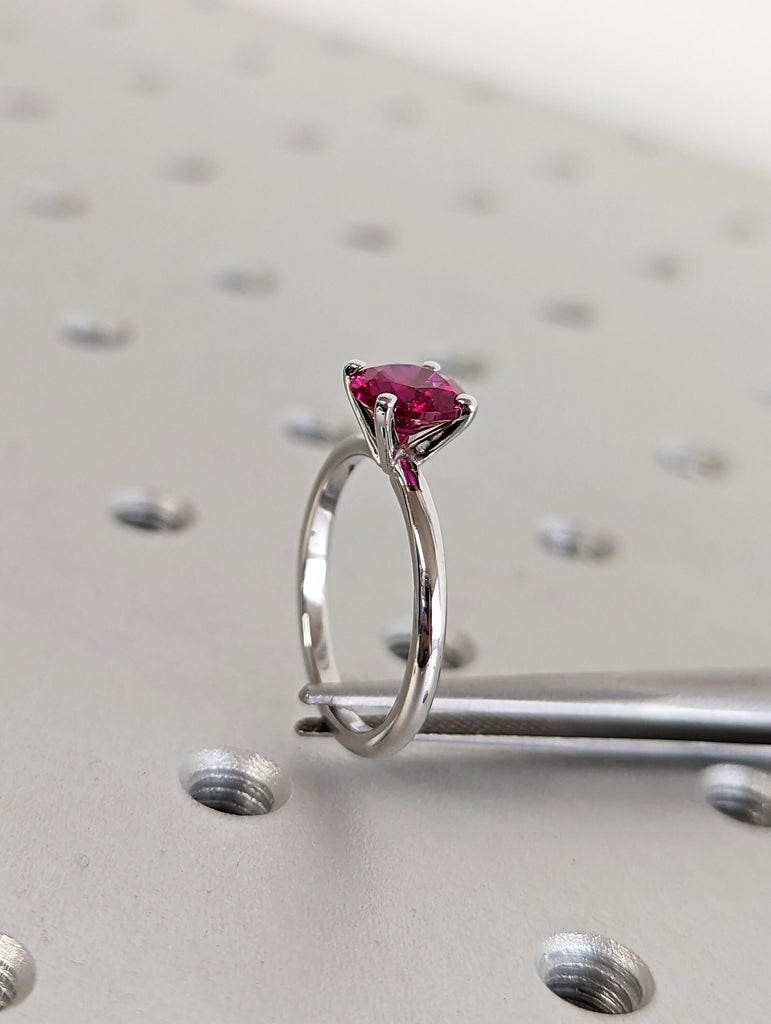 Minimalist Birthstone Ring • Gemstone Ring in 14K White Gold • Dainty Birthstone Ring • Stacking Ring • Ring for Mom • 6.5mm Ruby •Solitaire