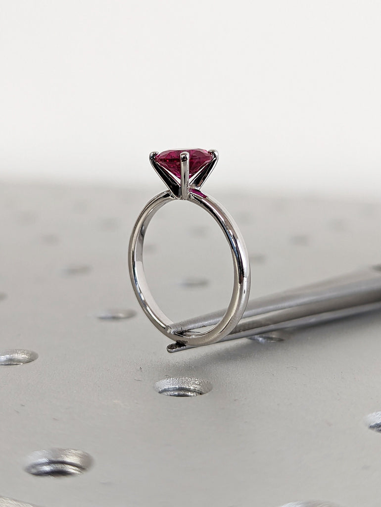 Minimalist Birthstone Ring • Gemstone Ring in 14K White Gold • Dainty Birthstone Ring • Stacking Ring • Ring for Mom • 6.5mm Ruby •Solitaire