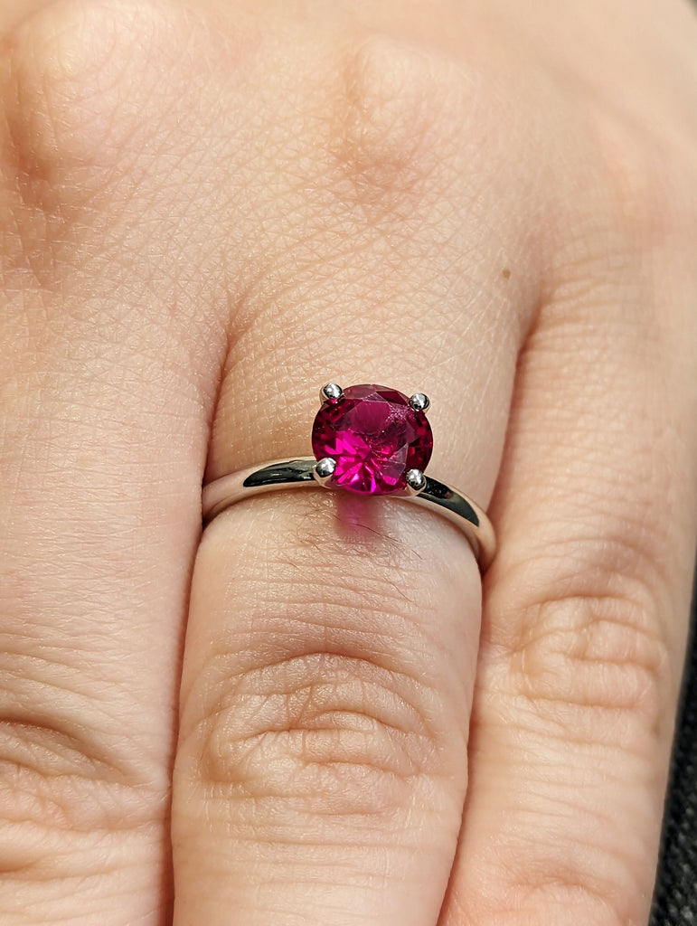 Minimalist Birthstone Ring • Gemstone Ring in 14K White Gold • Dainty Birthstone Ring • Stacking Ring • Ring for Mom • 6.5mm Ruby •Solitaire