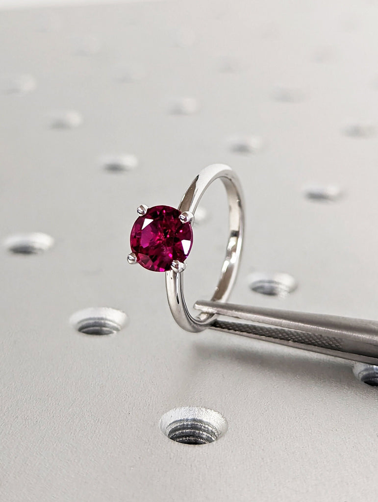 Minimalist Birthstone Ring • Gemstone Ring in 14K White Gold • Dainty Birthstone Ring • Stacking Ring • Ring for Mom • 6.5mm Ruby •Solitaire