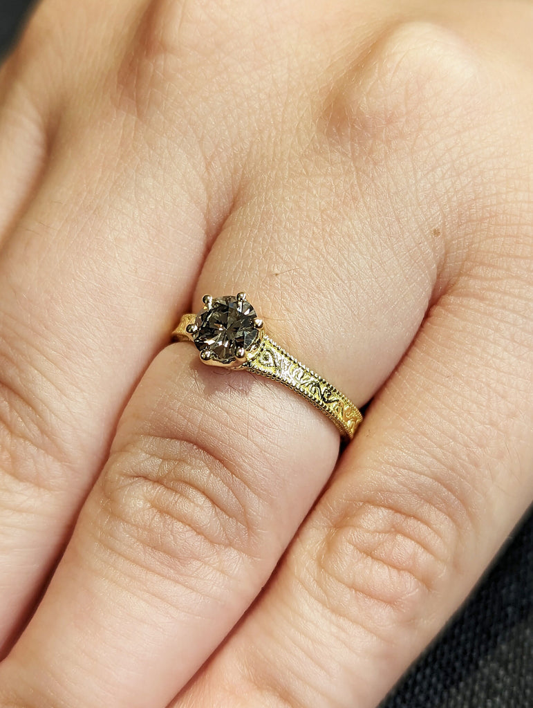 Champagne Diamond Engagement Ring, Champagne Diamond Gold Ring, Solitaire Diamond Ring, Alternative Engagement Ring, Vintage Engagement Ring