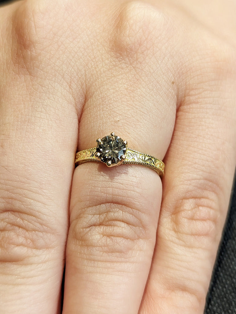 Champagne Diamond Engagement Ring, Champagne Diamond Gold Ring, Solitaire Diamond Ring, Alternative Engagement Ring, Vintage Engagement Ring