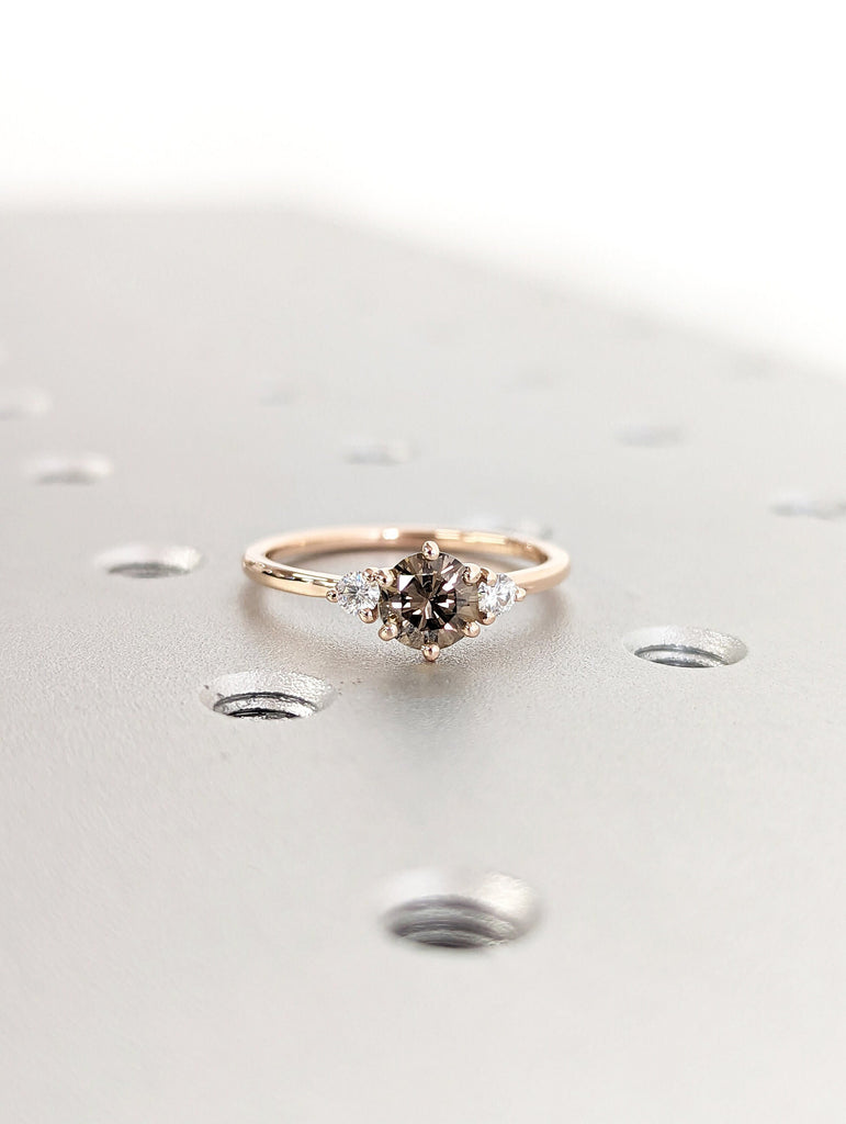 Delicate Diamond Ring, Round Cut Gold Ring, Champagne Diamond Ring, Engagement Ring, Diamond Ring for Women, Gift for Her, Anniversary Gift